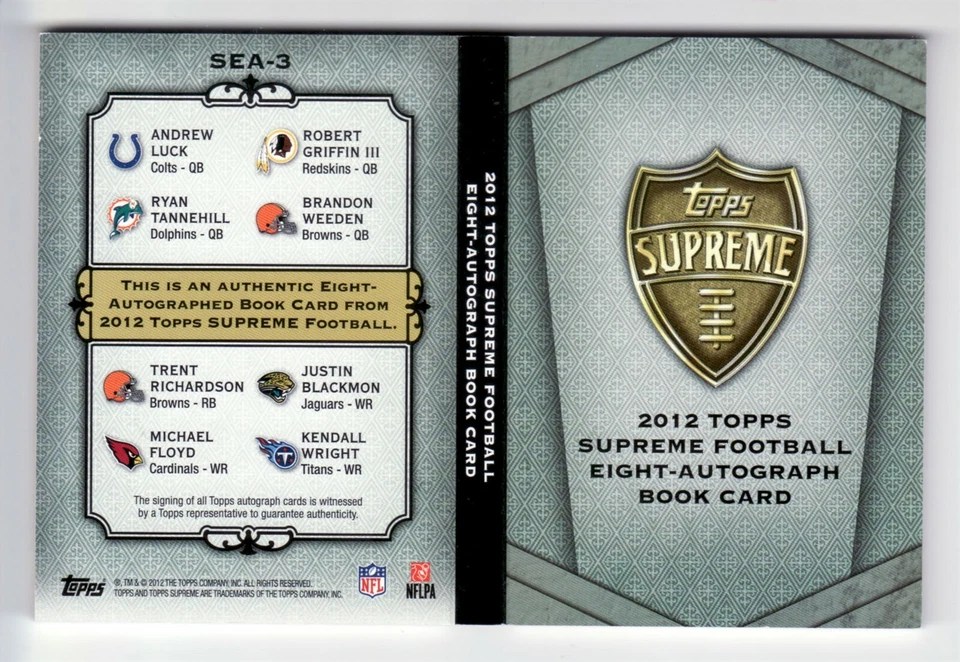 2012 Supreme 8 Auto Luck/Griffin/Tannehill/Richardson/Blackmon/Floyd/Wright 1/5 - Image 2 of 2
