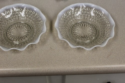 Lot of 2 VTG Anchor Hocking Moonstone Opalescent Hobnail Ruffled Edge Glass Bowl - Picture 2 of 4