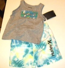 NEW HURLEY 2 pc set shorts sleeveless t shirt gray blue boys sz 18 months