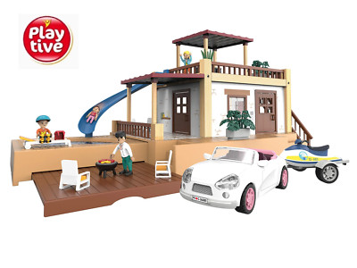 Playtive Strandhaus Set mit Licht Kinder Rollenspiele Kinderspiel Figuren NEU