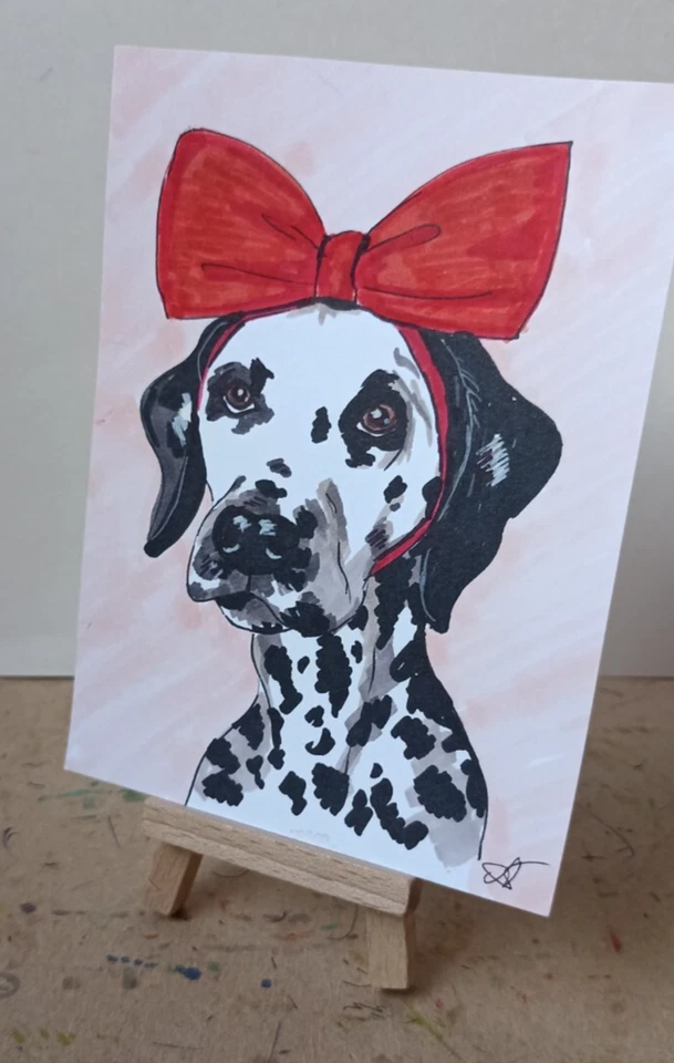 Perro dálmata pintura original arte pintado a mano pequeño retrato 6*4"" Foto 3 de 4