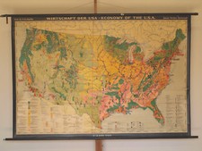 School Wall Map North America States USA Economy Farm Iron Belt 195X133Cm 1966