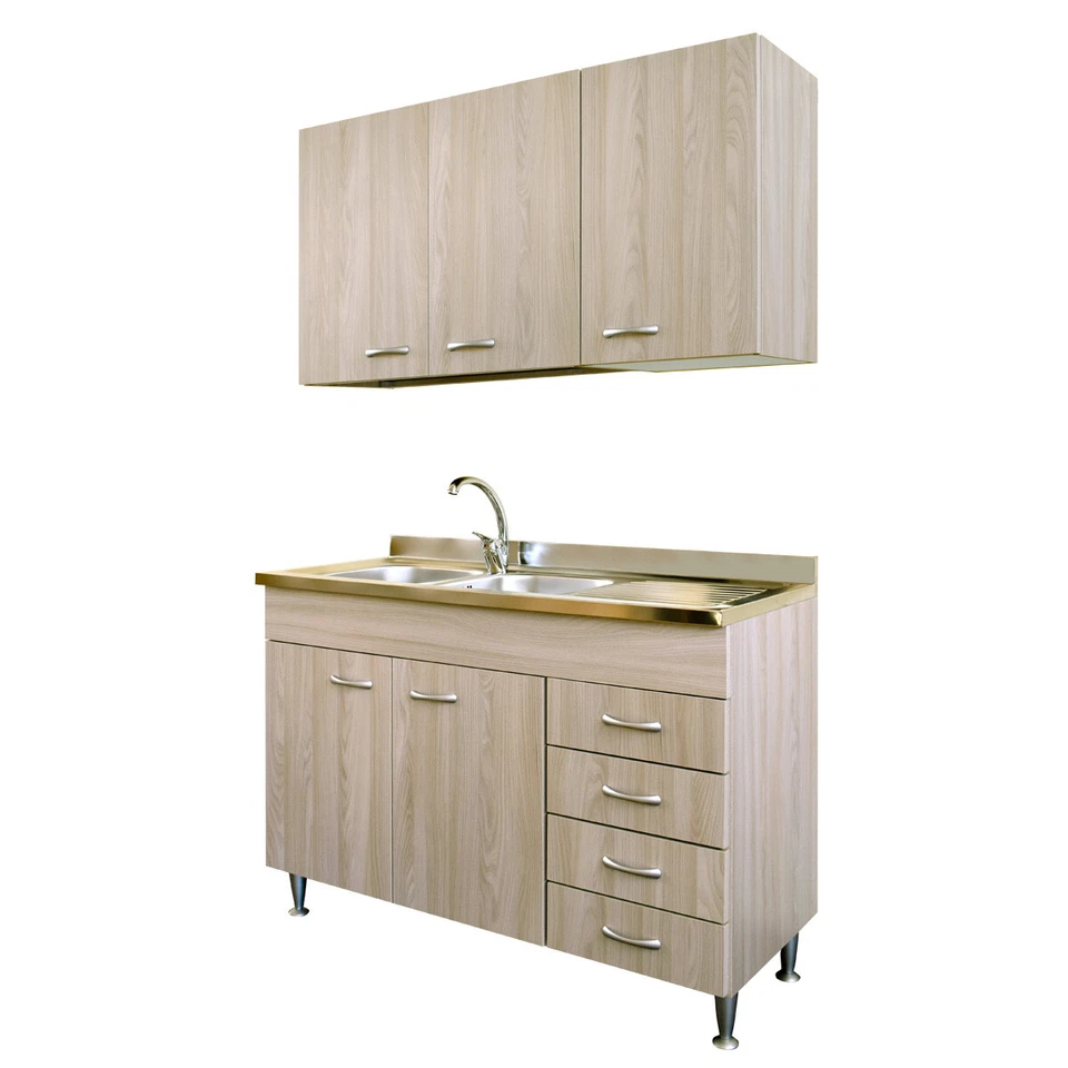 YELLOWSHOP MOBILE CUCINA 120 OLMO LAVELLO INOX SOTTOLAVELLO CASSETTI PENSILE SCOLAPIATTI