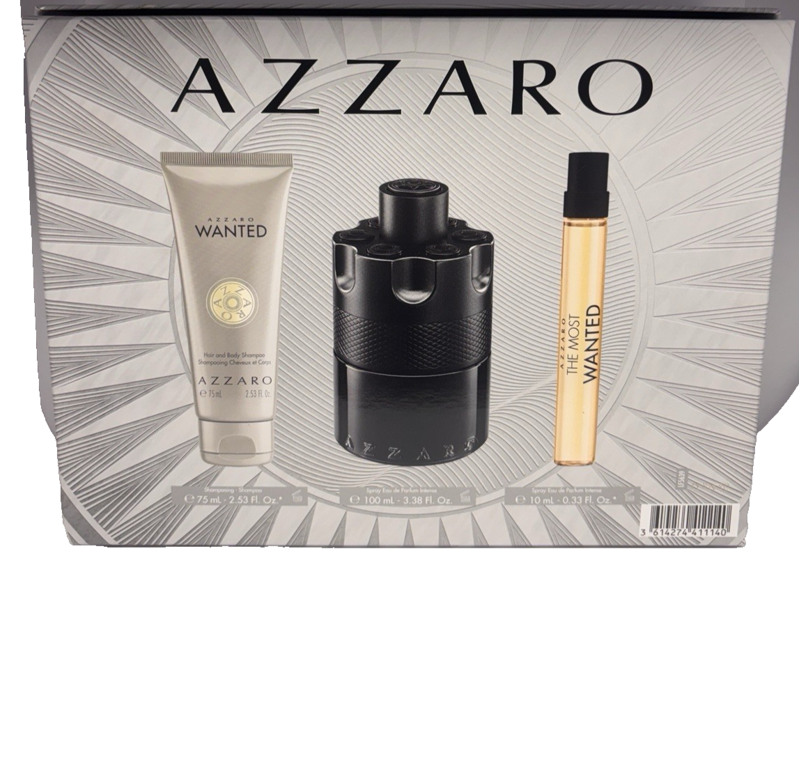 Azzaro The Most Wanted EDP Intense 3PC Set Spray 3.4 oz, 10ML MEN