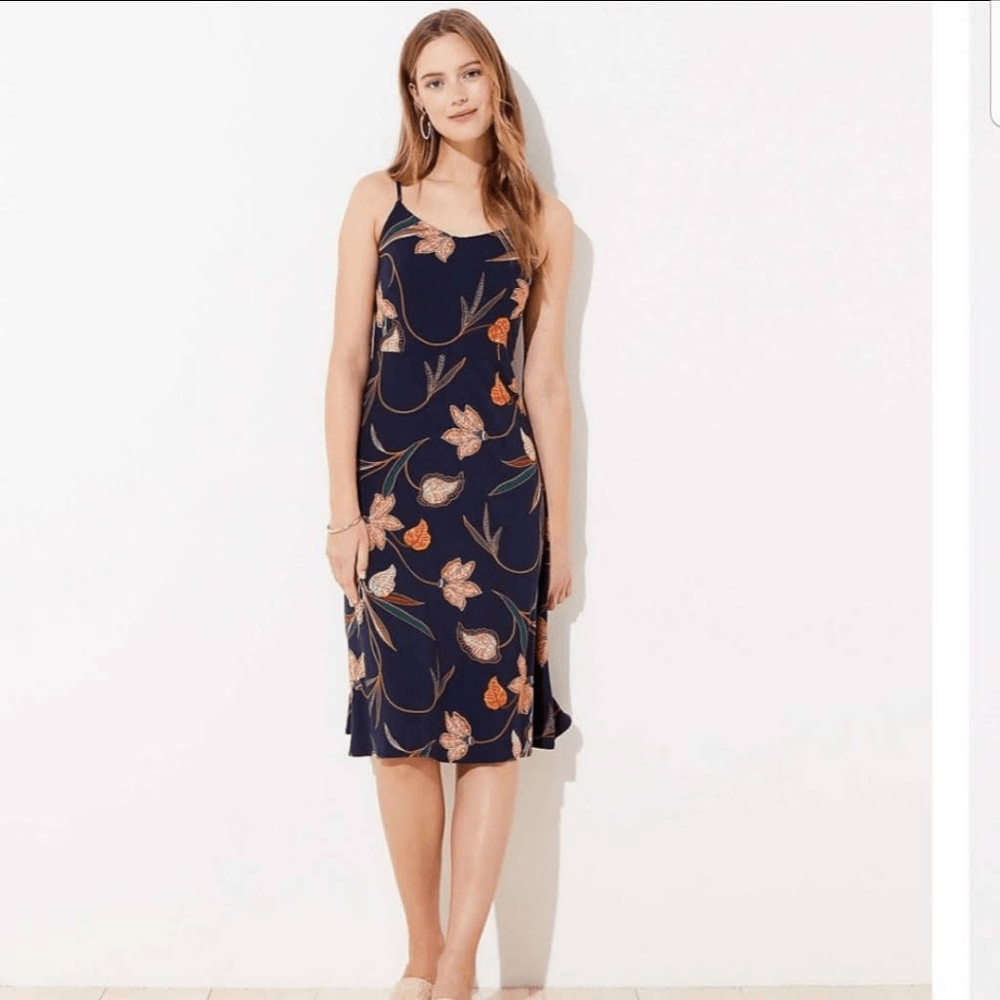LOFT Floral smocked back Strappy Midi Dress | eBay