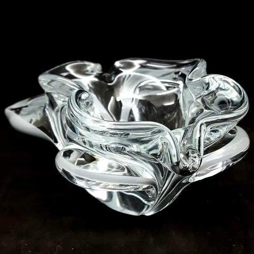 Heavy Hand Blown Freeform Glass/Crystal Votive or Ashtray Clear with Gray Streak - Picture 2 of 11