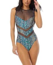 Vince Camuto High-Neck Zip-Back One-Piece Swimsuit 154 Size 4  17C 319 Blm