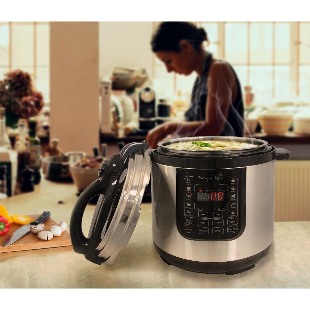 Megachef 8 Quart Digital Pressure Cooker with 13 Pre-set Silver, Black