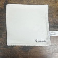 Brooks Brothers One Size White Men's Silk Handkerchief 17" X 17" Inches Logo