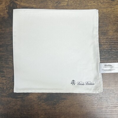 Brooks Brothers Men's White Silk Handkerchief – 17x17 Inches, Italian Made With Logo