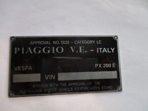 Targa I Identificativa Dati Piastra Vespa Px 0 E Scudo Scooter Ebay