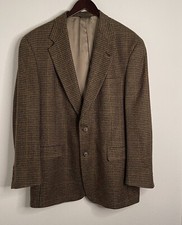 Austin Reed London Mens Wool Blazer Sport Coat Tweed Houndstooth Tan Black 42R