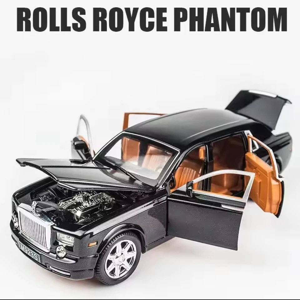 1:25 Rollos Phantom Lujo Aleación Diecast Coche Modelo Niños Adultos Negro Luces y Sonido Foto 3 de 4
