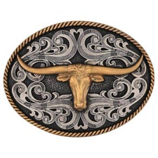 A1015P Montana Silversmiths Two Tone Longhorn Cowboy Attitude Belt Buckle NEW
