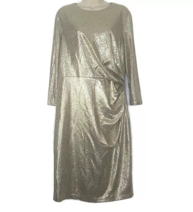 Vince Camuto Silver Metallic Knit Side-Tuck Dress Size 8