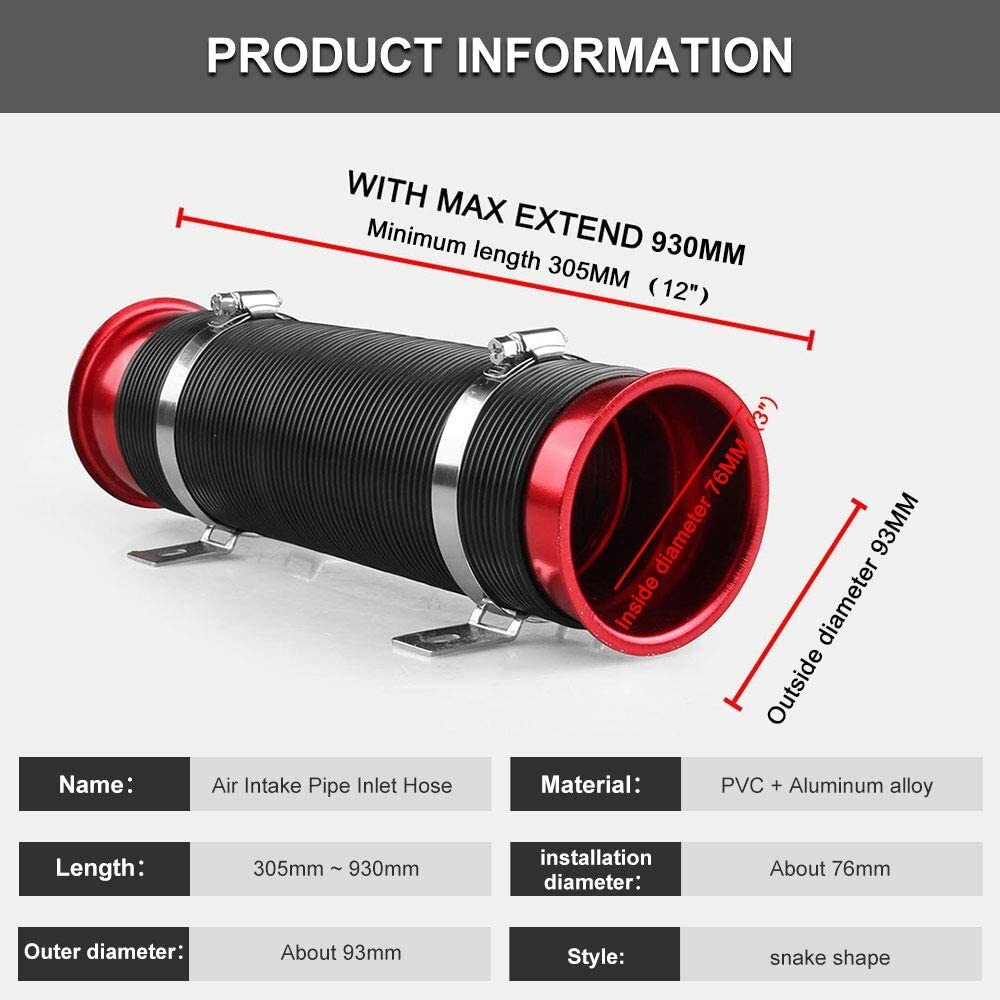 Universal Engine Flexible Car Cold Air Intake Hose Pipe Tube Duct Kit w/Clamps