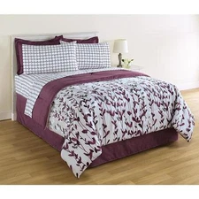Essential Home 6-pc Twin Bed Bedding Comforter Set Vertical Vines & Dots Purple