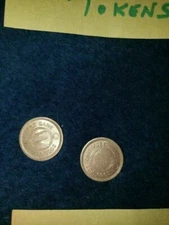 (2) Mills FREE GAME PLAY Tokens FOR Antique Slot Machine Award VINTAGE TOKENS