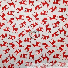 BonEful Fabric FQ Cotton Quilt White Red Reindeer Xmas Small Little Deer Holiday