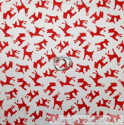 BonEful Fabric FQ Cotton Quilt White Red Reindeer Xmas Small Little Deer Holiday