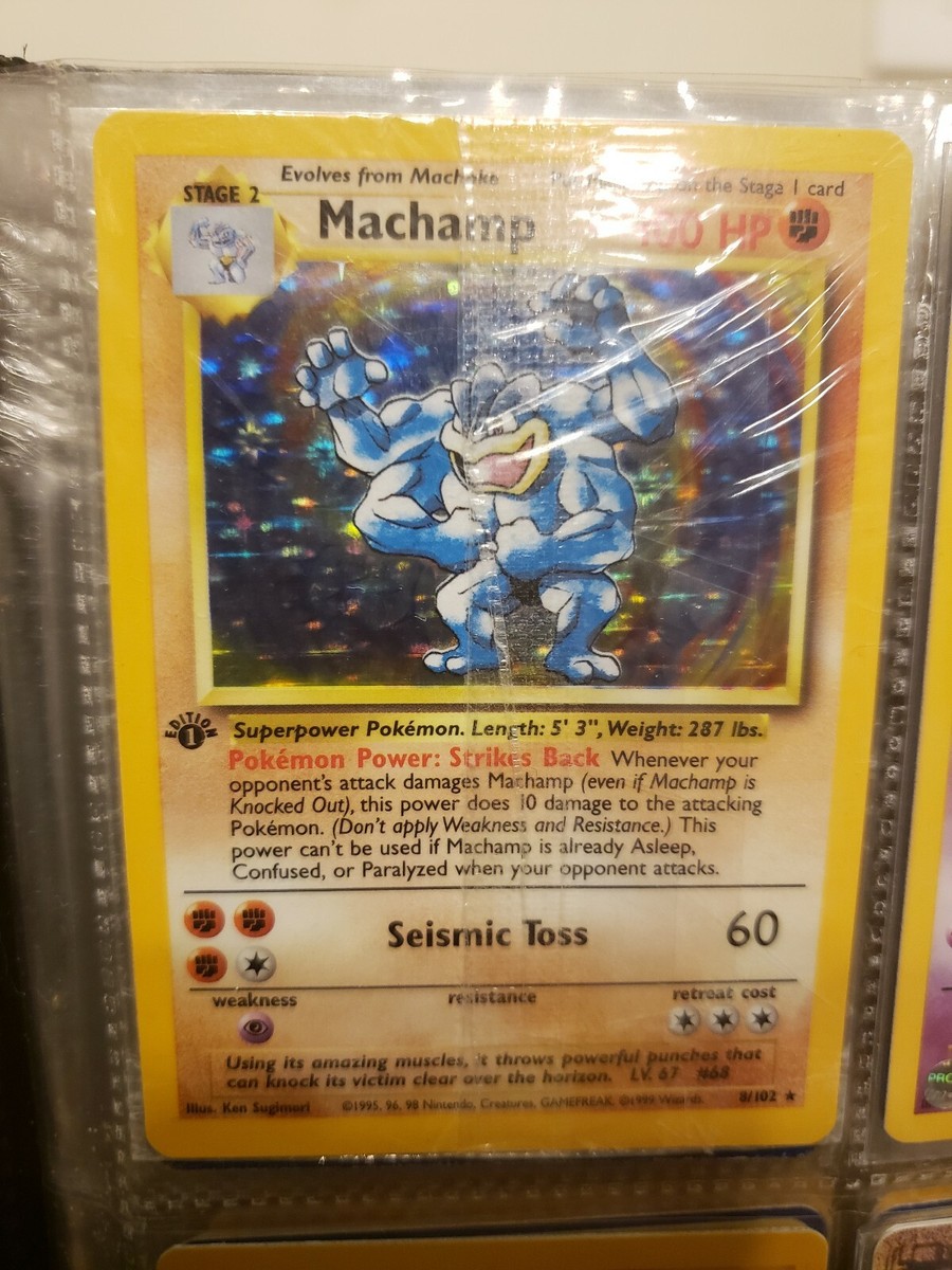 pokemon base set 1st edition holofoil card #8/102 machamp - 8/102 (Base Shadowless) Evolves from Machoke Type 1999 Pokmon Game #8 Machamp