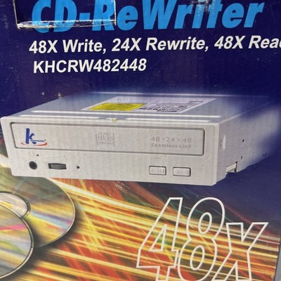 Unused KHypermedia 48X 24X 48X IDE CD-RW drive,  beige bezel, cable, software