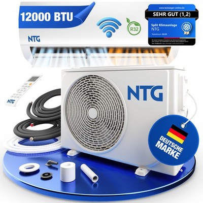Split Klimaanlage 12000 BTU 3,5 kW A++ R32 WiFi App leise 3m Kupferleitung - NTG