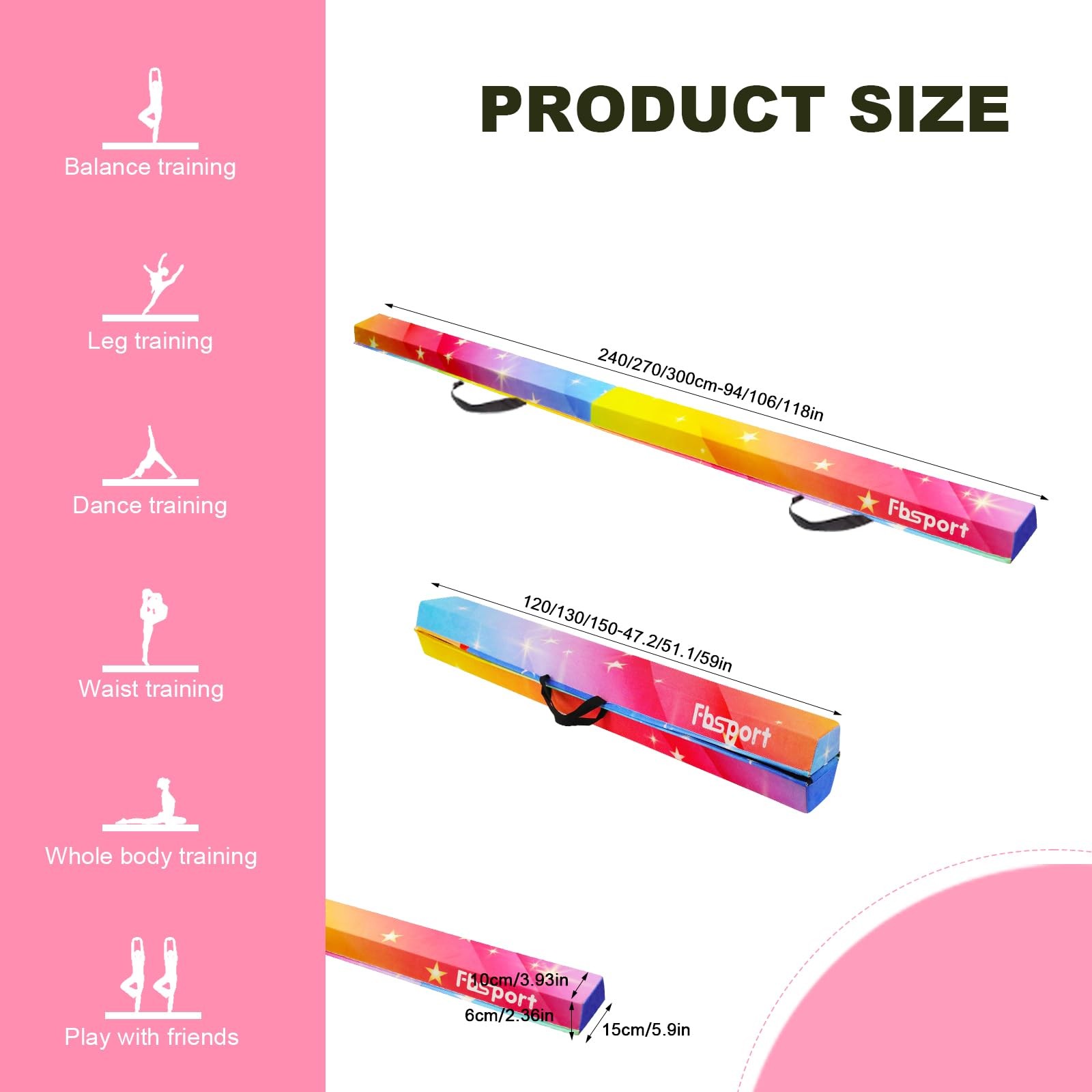 FBSPORT 9.5ft Balance Beam: Folding Floor Gymnastics Equipment for Adults,Non... thumbnail 4