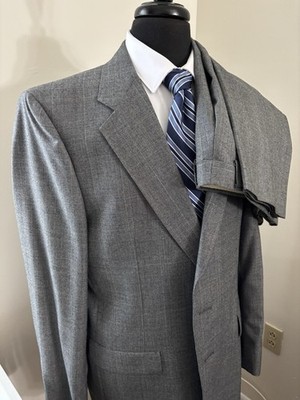 Suit Mens 44L 38x31 Gray Plaid 2 Piece Jacket Pants Vintage Union USA PalmBeach