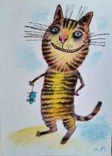 Acquerello gatto ACEO dell'autore originale 3,5"х2,5" 9x6cm non stampabile