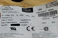 Champlain Cable Exar 150A #22awg Tinned Cu Hook Up Wire UL-3266 XLPE Black/100ft