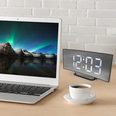 Creative LED Curved Screen Mirror Alarm Clock Electronic Alarm Clock for Bedroom