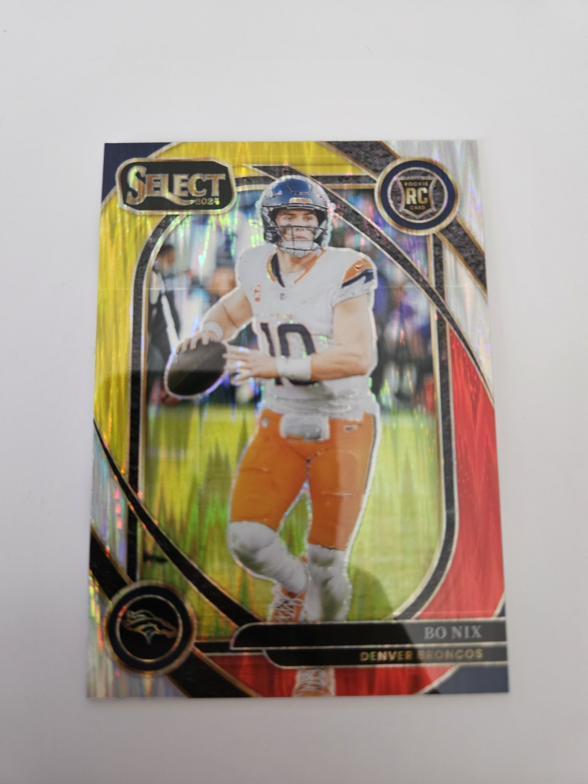 2024 Select Bo Nix Red and Yellow Prizm Shock Club Level Rookie #221 Broncos
