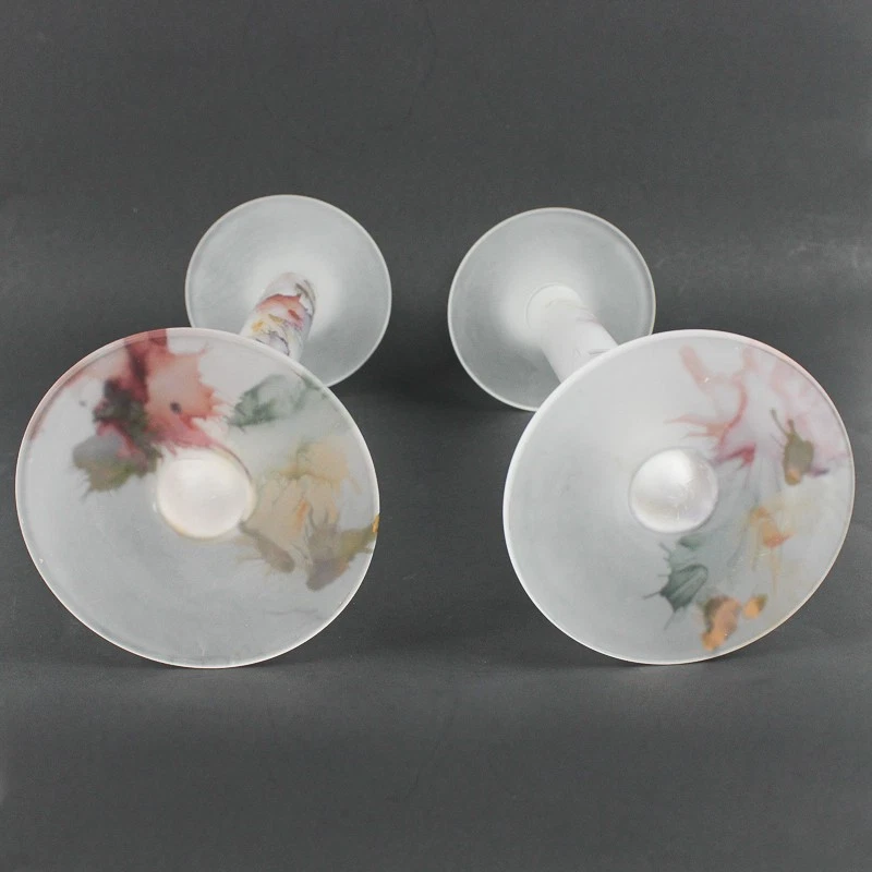 Lot of 2 Frosted Glass Candlestick Holders Pair 14" Tall - Image 3 of 4