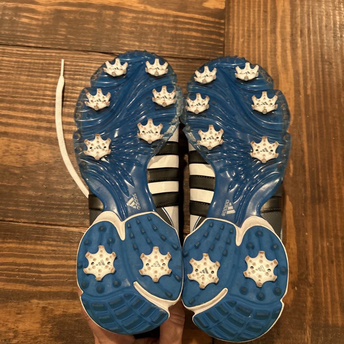 Adidas Boost Tour 360 Golf‎ Shoes Men\'s Size 12.5 White/Blue Spikes 791001 Adidas Tour 360 White With Blue And Blue golf shoes EVN  main image 2