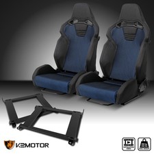 Fits 1999-2005 Bmw E46 3 Series Racing Seats Black Suede Blue Fabricbrackets