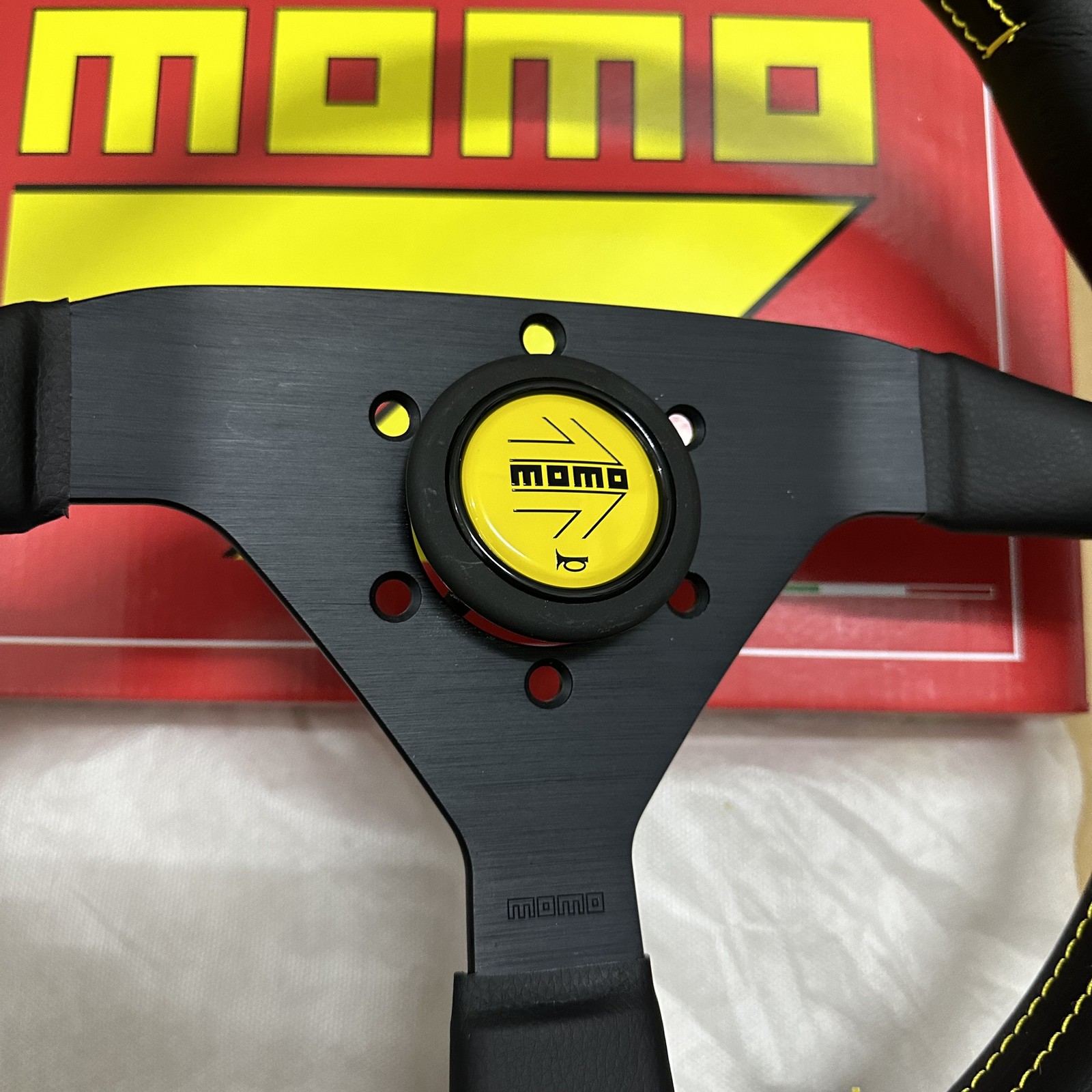 MOMO MonteCarlo Racing 14inch 350mm Leather Sport Steering Wheel Yellow Button