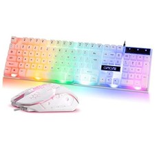 RGB Gaming Keyboard and Mouse Combo,USB Wired Light Up Keyboard White