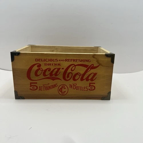 Vintage Style Coca-Cola Wooden Crate Storage Box 5¢ Graphic Small Wood Decor