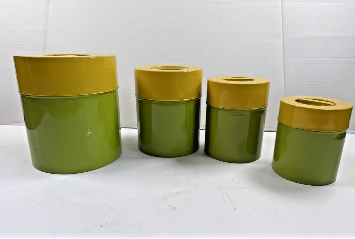 Vintage TiN Canister Set Indiana Kitchen Canisters & Jars for sale