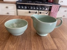 WOODS WARE UTILITY BERYL MILK JUG/CREAMER & SMALL SUGAR BOWL IMMACULATE 1940’s