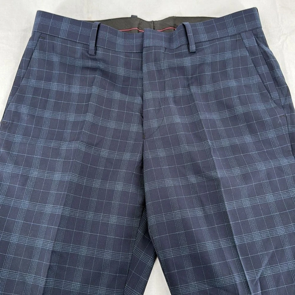 Pantalones Isaac Mizrahi Para Hombre 38 x 31*ver Medidas Azul Vestido a Cuadros Carrera Ajustado Foto 4 de 4