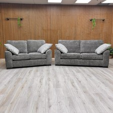 ‘Theodore’ 3 + 2 Seater Sofa Set Meridian Charcoal Grey Chenille Fabric NEW