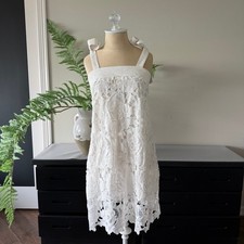 Cistar New York White Floral Lace Mini Dress Adjustable Straps Size S