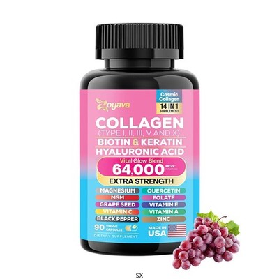 Zoyava Kollagen Pillen Peptide Typ I II III V X 64000 MCG Biotin 90 St Top