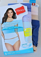 6PK Hanes Womens HIPSTER Underwear Size 6 MEDIUM Panties ORGANIC COTTON New