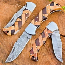 Damascus Steel Pocket Folding Knife And Picnic Tools