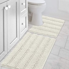 H.VERSAILTEX 2pc Bath Rug Set 20x32 20x20 Cream Non-Slip Absorbent Washable
