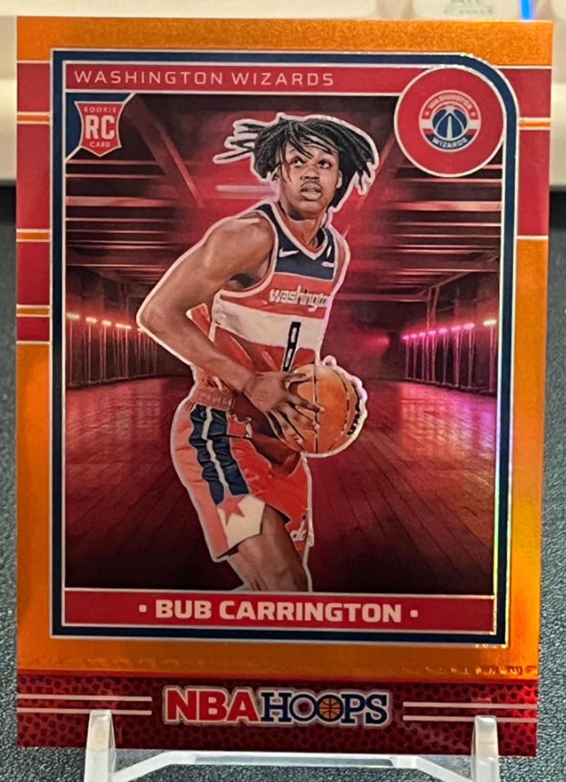 Bub Carrington 2024-25 Panini NBA Hoops Premium Orange Prizm 047/199 RC #244