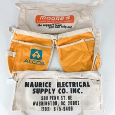 3 Vintage Alcoa Maurice Electric DC Moores Lumber Advertising Nail Aprons Hammer